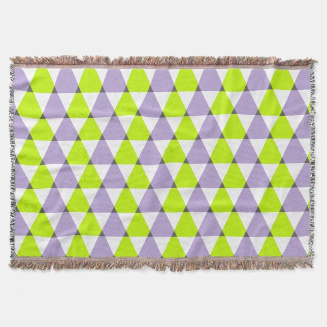 Modern Geometric Purple Green Triangles Pattern Throw Blanket (Front)