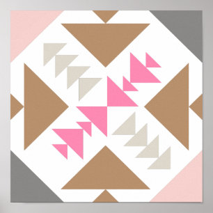 Modern Geometric Quilt Design in Pink and Copper Poster