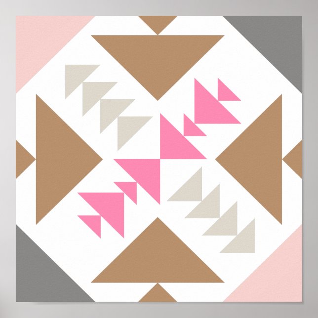 Modern Geometric Quilt Design in Pink and Copper Poster (Front)