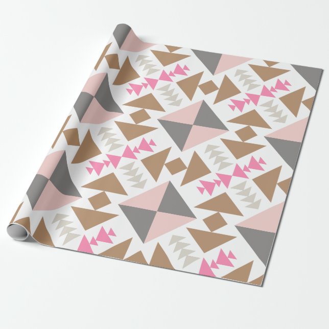 Modern Geometric Quilt Design in Pink and Copper Wrapping Paper (Unrolled)