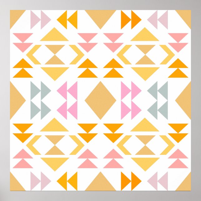 Modern Geometric Quilt Design Pattern in Yellow Poster (Front)