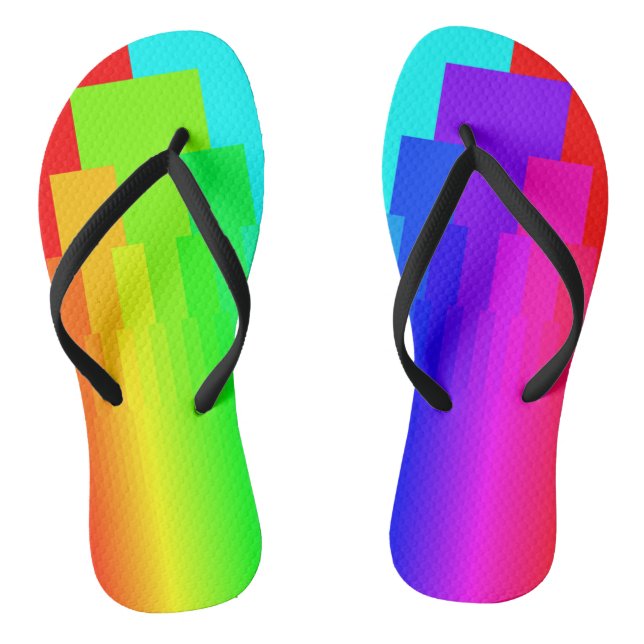 Modern Geometric Rainbow Colour Block Pattern Flip Flops (Footbed)