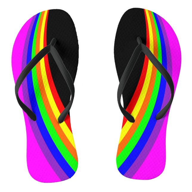 Modern Geometric Rainbow Colour Stripe Pattern Flip Flops (Footbed)