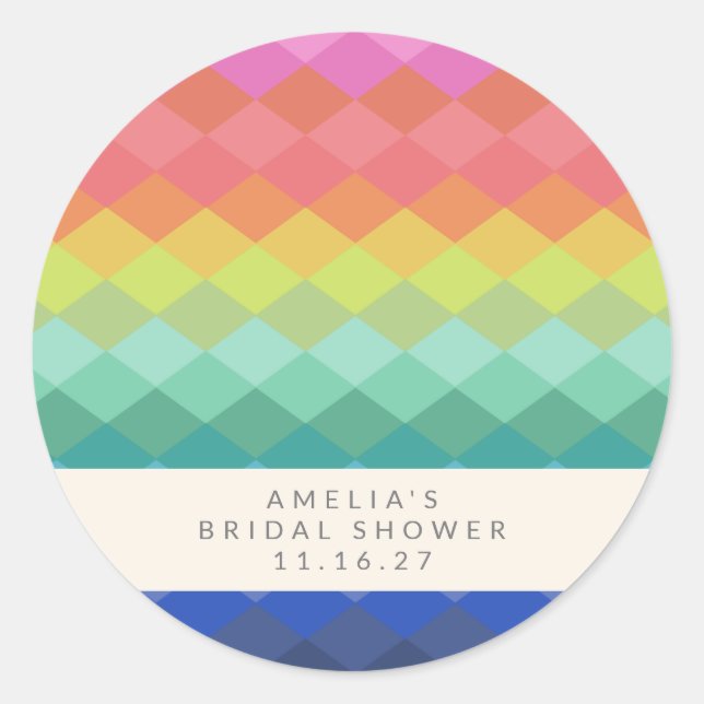 Modern Geometric Rainbow Custom Bridal Shower  Classic Round Sticker (Front)