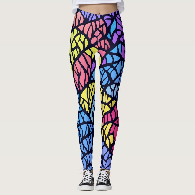 Modern Geometric Rainbow Stained Glass Pattern  Leggings (Front)