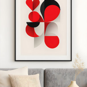 Modern Geometric Red and Black LOVE Abstract Art Poster