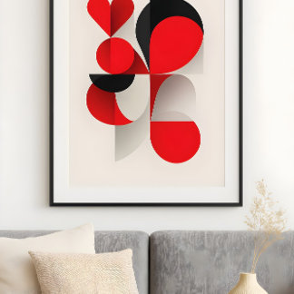 Modern Geometric Red and Black LOVE Abstract Art  Poster