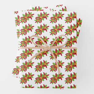 Modern Geometric Red and Green Vector Blossom Wrapping Paper Sheet
