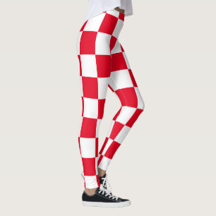 Modern Geometric Red Croatian Checkers Leggings