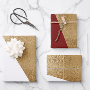Modern Geometric Red Gold White Christmas Wrapping Paper Sheet