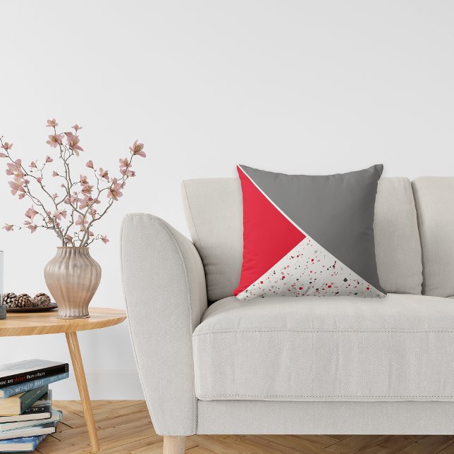 Modern Geometric Red Grey Terrazzo Cushion (Creator Uploaded)