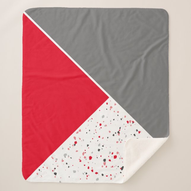 Modern Geometric Red Grey Terrazzo Sherpa Blanket (Front)