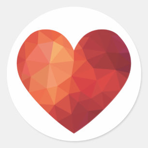 Modern geometric red heart classic round sticker