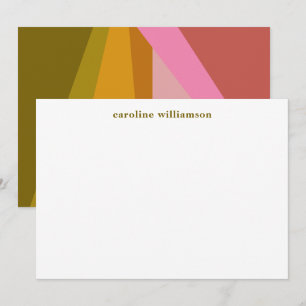 Modern Geometric Red Olive Green Monogrammed Card