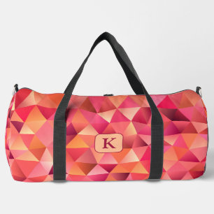Modern Geometric Red Orange Pink Monogram Duffle Bag