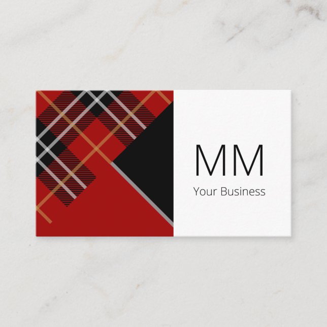 Modern Geometric Red Tartan Plaid Personalised Business Card (Front)