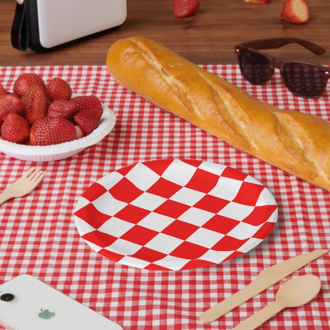 Modern Geometric Red White Bold Checkers Paper Plate (Picnic)