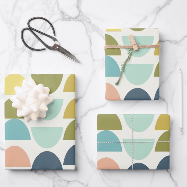 Modern Geometric Retro Arch Pattern Earthy Tones Wrapping Paper Sheet (Front)