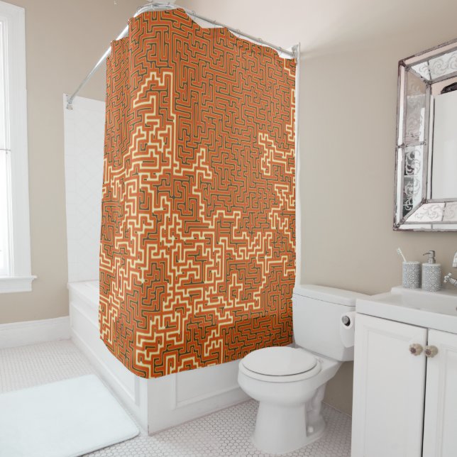 Modern Geometric Retro Maze Pattern #2 Shower Curtain (In Situ)