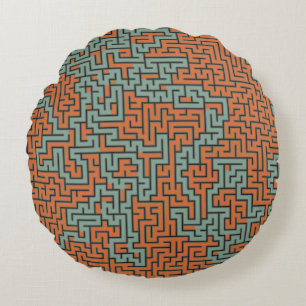 Modern Geometric Retro Maze Pattern Round Cushion