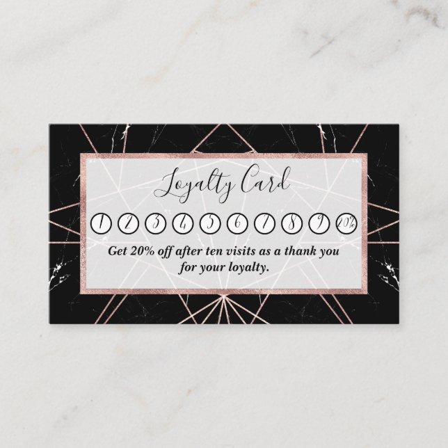 Modern Geometric Rose Gold Marble Triangles Loyalty Card (Front)