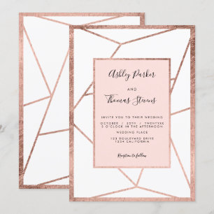 Modern geometric rose gold terrarium blush wedding invitation
