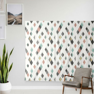 Modern Geometric Rug with Diamond Pattern Tapestry