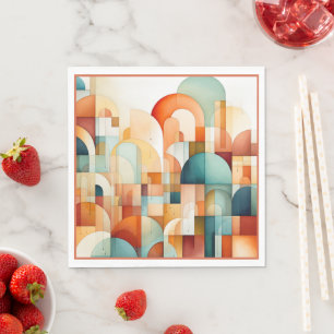 Modern Geometric Rust Turquoise Peach Teal Napkin
