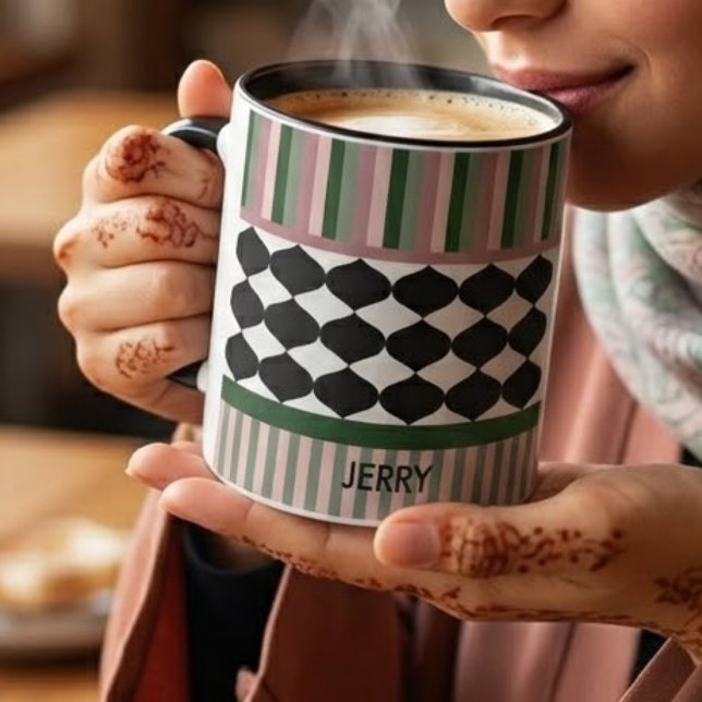 Modern Geometric Sage Green Pink Personalized Mug (Creator Uploaded)