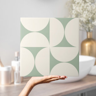  Modern Geometric Sage Green Semi circles Tile