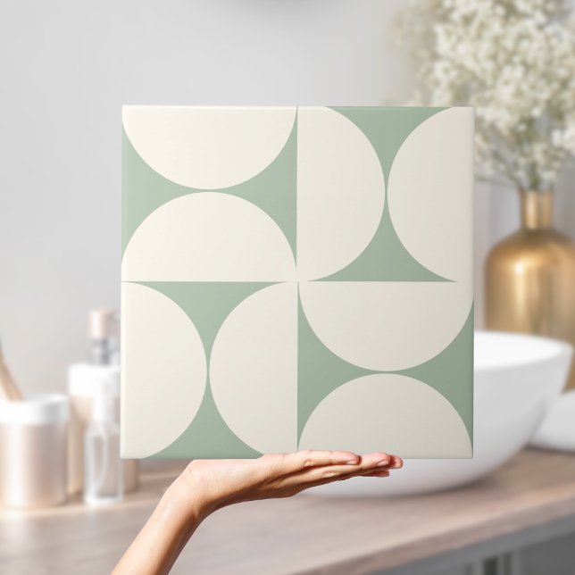  Modern Geometric Sage Green Semi circles Tile (Modern Geometric Sage Green Semi circles Tile)