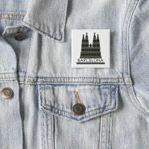 Modern Geometric Sagrada Familia Barcelona Skyline 15 Cm Square Badge