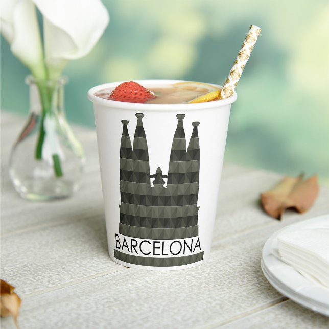 Modern Geometric Sagrada Familia Barcelona Skyline Paper Cups (Creator Uploaded)