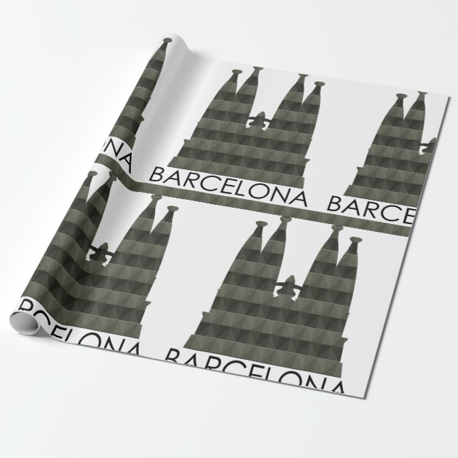 Modern Geometric Sagrada Familia Barcelona Skyline Wrapping Paper (Unrolled)