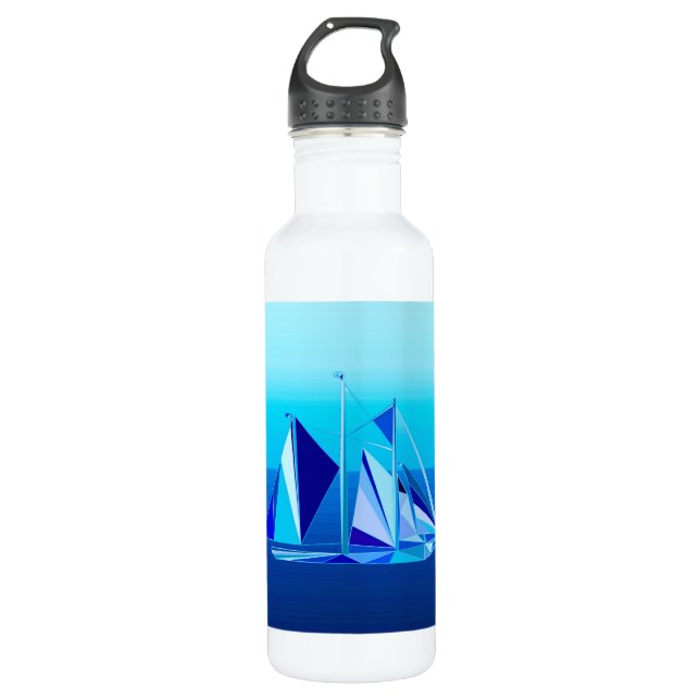 Modern Geometric Sailboat / Yacht, Cobalt Blue 710 Ml Water Bottle (Front)