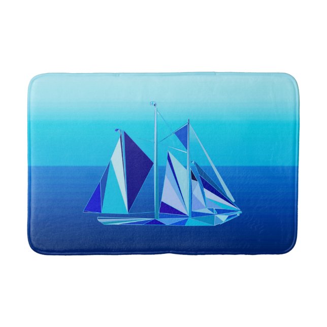 Modern Geometric Sailboat / Yacht, Cobalt Blue Bath Mat (Front)
