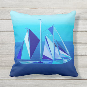 Modern Geometric Sailboat / Yacht, Cobalt Blue Cushion