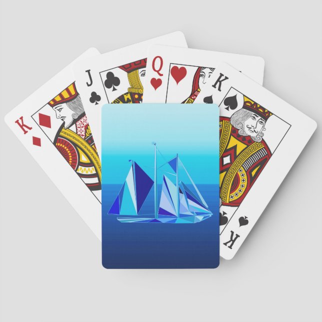 Modern Geometric Sailboat / Yacht, Cobalt Blue Playing Cards (Back)