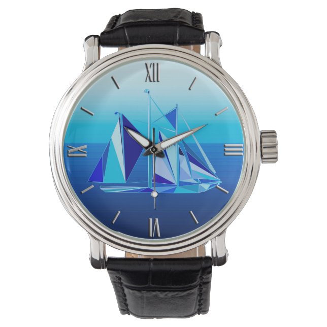 Modern Geometric Sailboat / Yacht, Cobalt Blue Watch (Front)
