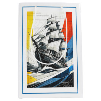 Modern Geometric Sailing Ship Medium Gift Bag