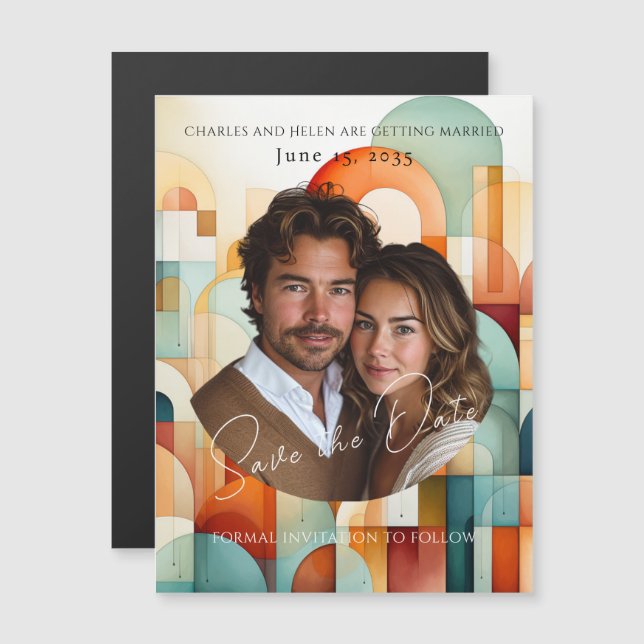 Modern Geometric Save the Date, Photo Magnet (Front/Back)