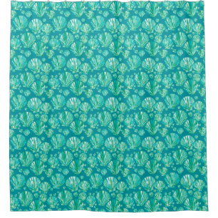 Modern Geometric Seashells, Aqua and Turquoise Shower Curtain