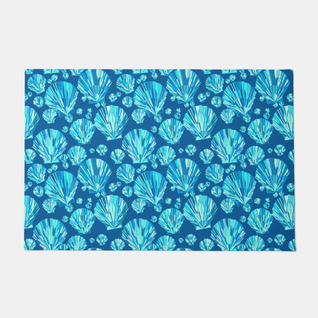 Modern Geometric Seashells, Navy, Aqua and White Doormat (Front)