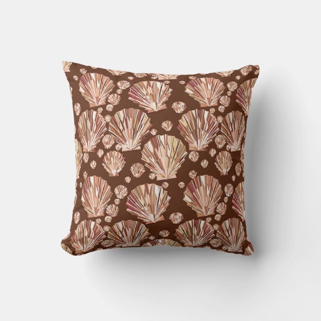 Modern Geometric Seashells, Tan and Dark Brown Cushion (Front)