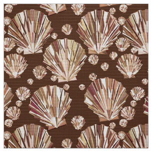Modern Geometric Seashells, Tan and Dark Brown Fabric