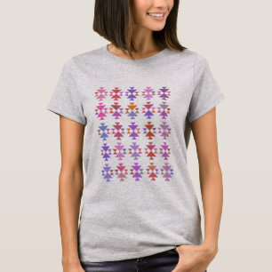 Modern Geometric Shapes Aztec Art in Purple T-Shirt