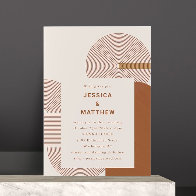 Modern Geometric Shapes Line Terracotta Wedding Invitation (Creator Uploaded)