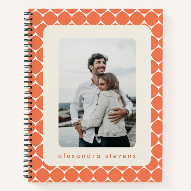 Modern Geometric Shapes Orange Personalised Photo Notebook (Front)