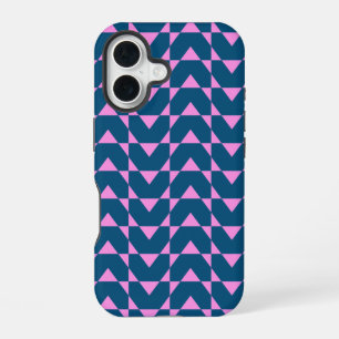Modern Geometric Shapes Pattern in Blue and Pink iPhone 16 Case