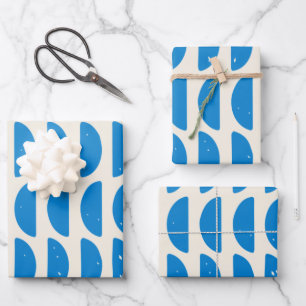 Modern Geometric Shapes Pattern in Blue Wrapping Paper Sheet